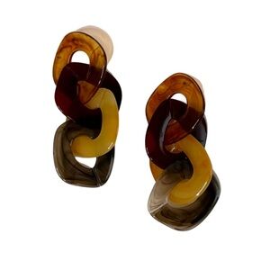 Tortoise Shell Colored, Geometric Shaped Dangle Fashion Earrings
